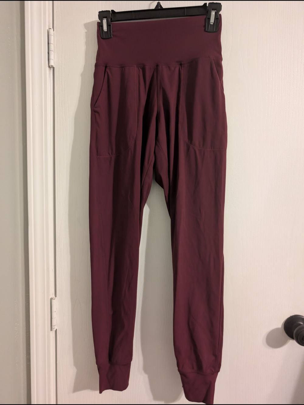 High-Waist Burgundy Track Joggers